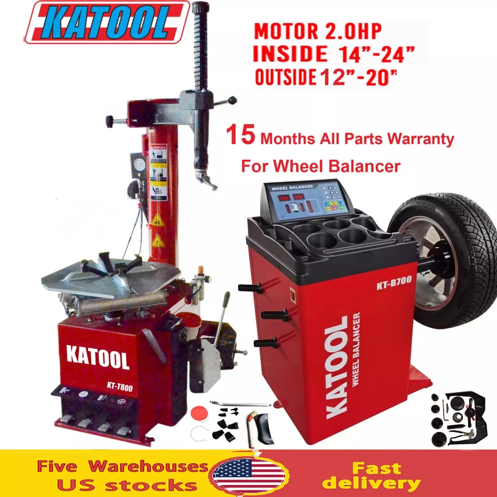 KATOOL KT850 Tire Changer & KT-B700 Wheel Balancer Combo – 2.0HP, 110V, Shop-Grade Garage Equipment Set