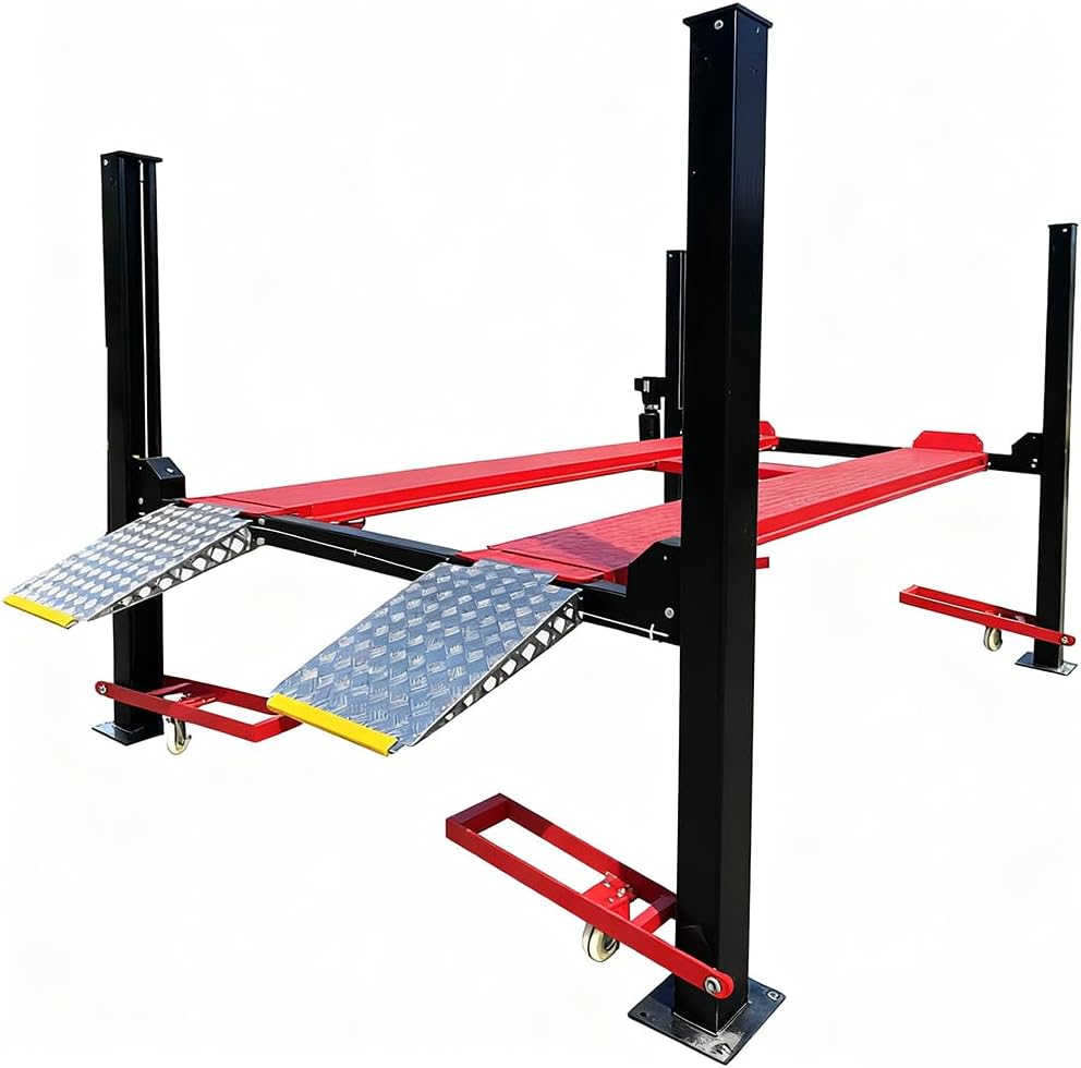 9500lbs 4 Post Lift with Moving Kits/Caster Aluminum Ramp Extra Height Four Post Lift 79" Lifting Height Storage Service Lift Home Parking Lift, 110v, 4H950