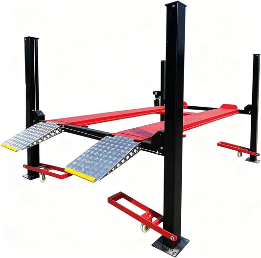 9500lbs 4 Post Lift with Moving Kits/Caster Aluminum Ramp Extra Height Four Post Lift 79" Lifting Height Storage Service Lift Home Parking Lift, 110v, 4H950