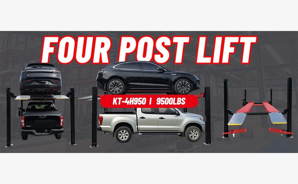 9500lbs 4 Post Lift with Moving Kits/Caster Aluminum Ramp Extra Height ...