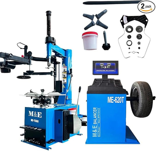 ME-T560 Tire Changer Machine with Auxiliary Arm 24" Turn Table 2.0HP Bead Blaster and ME-B620T Wheel Balancer Machine Tire Repair Wheel Changers Combo (ME-T560 & ME-B620T)