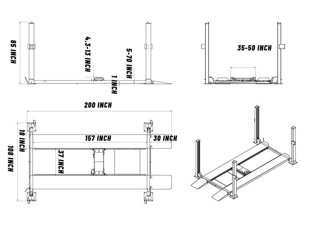 KT-4H850 8500lbs 4 Post Auto Parking Lift with Casters Shipping