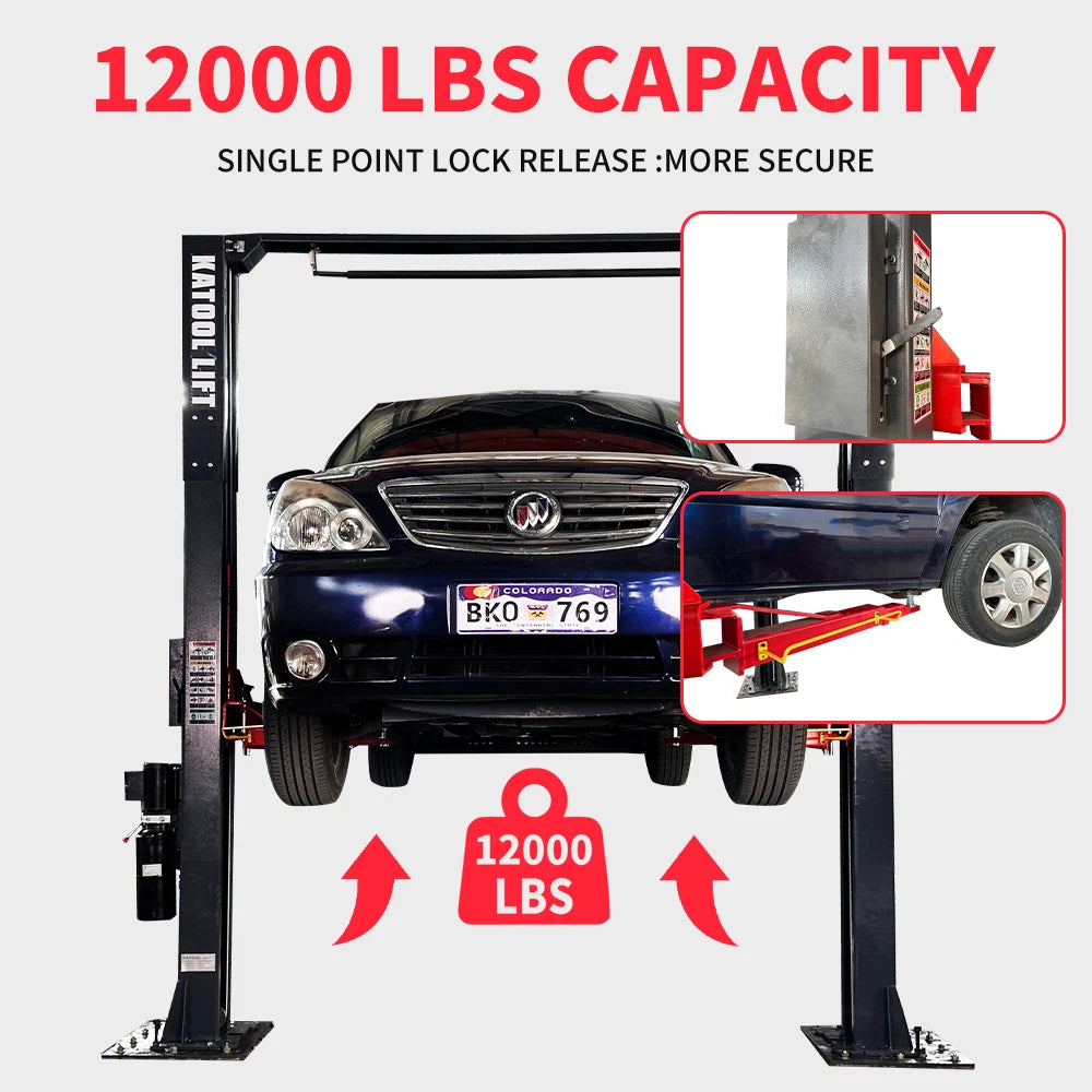 KATOOL KT-AM120SD 4.0HP 12000lbs Single Point Lock 2 Post Lift 220V Car Lift Auto Lift